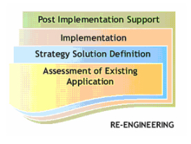 Real Soft Re-Engineering services cover: Assessment of Existing Application, Strategy Solution Definition, Implementation and Post Implementation Support.